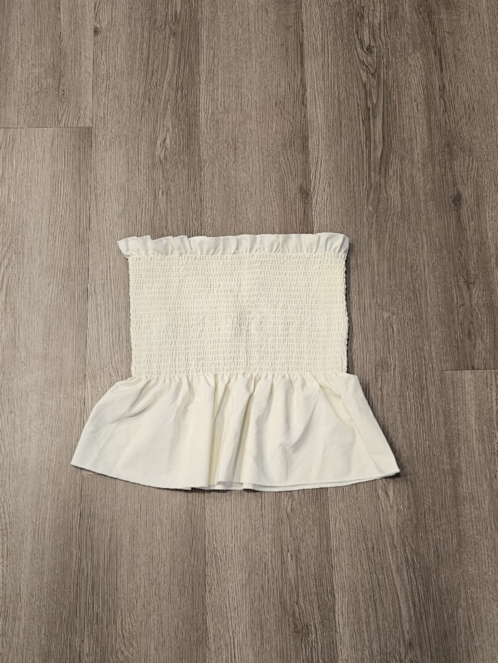 Zenana Outfitters Cream Smocked Ruffle Crop Top
